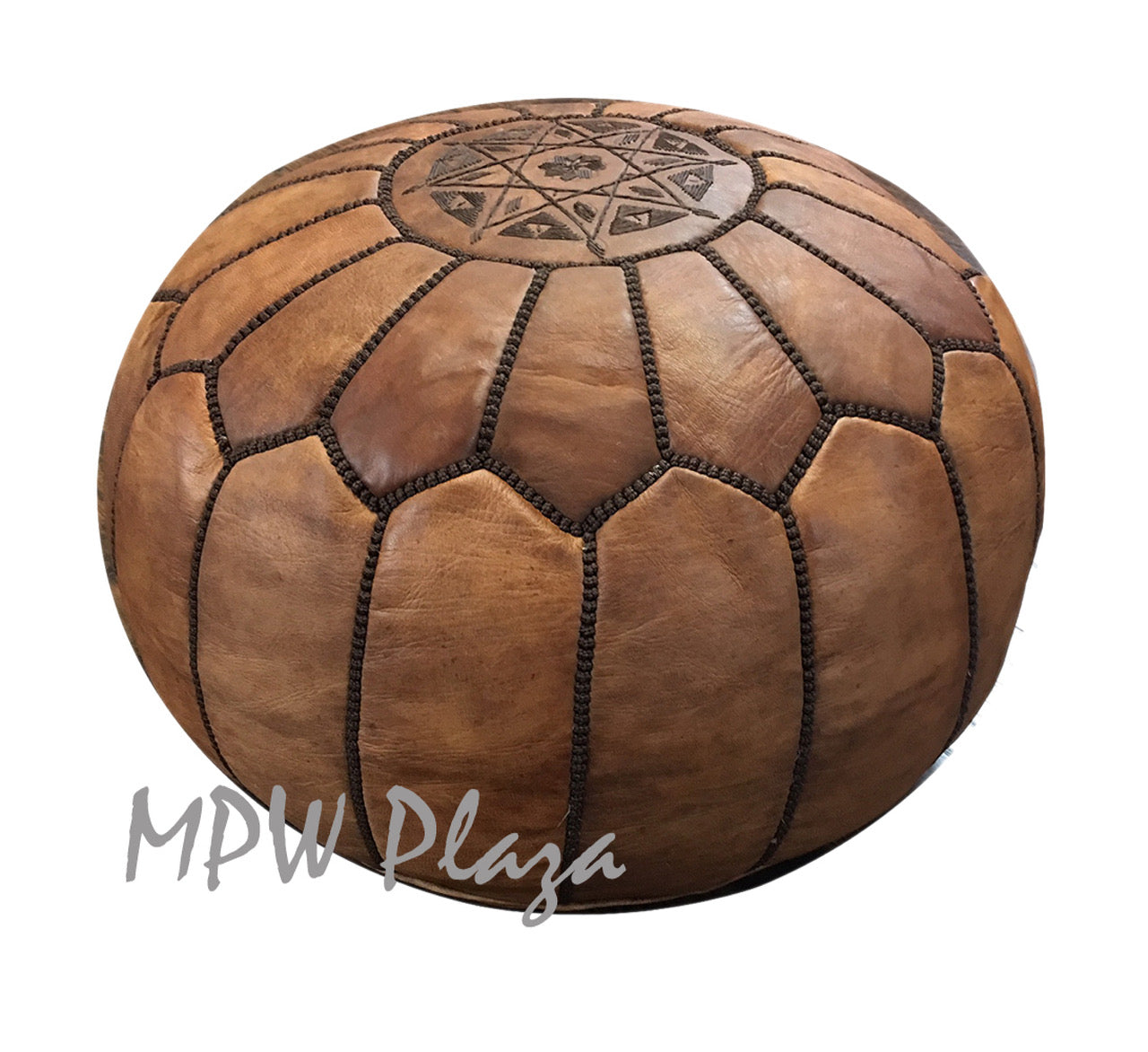 MPW Plaza® Moroccan Pouf TwoTone Rustic dark silk 14"x20" Topshelf Leather (Stuffed)