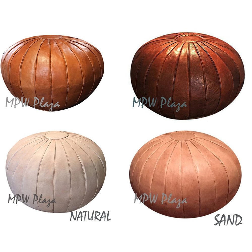 MPW Plaza® Deco Moroccan Pouf, Natural tone, 19" x 29" Topshelf Moroccan Leather, ottoman (Stuffed) freeshipping - MPW Plaza®
