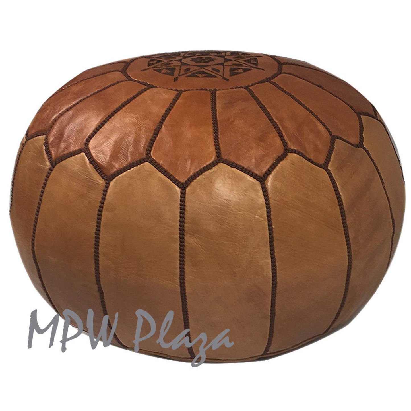 MPW Plaza® Moroccan Pouf TwoTone Tan/Light dark silk 14"x20" Topshelf Moroccan Leather couture ottoman (Cover) freeshipping - MPW Plaza®