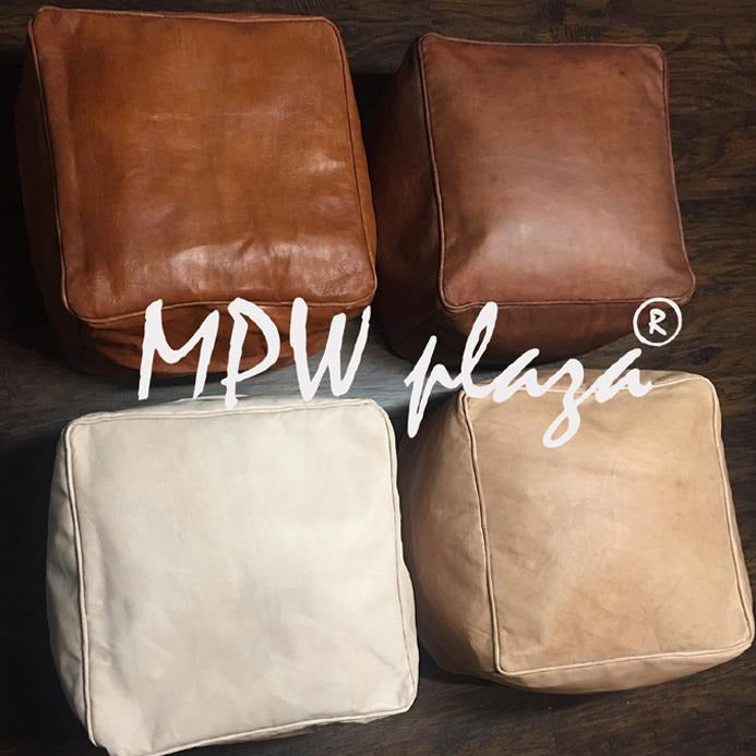 MPW Plaza® Pouf Square, Natural tone, 15" x 18" Topshelf Moroccan Leather, ottoman (Cover) freeshipping - MPW Plaza®