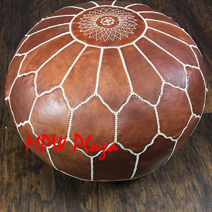 MPW Plaza® Arch Shell Moroccan Pouf, Rustic Brown tone, 19" x 29" Topshelf Moroccan Leather,  ottoman (Cover) freeshipping - MPW Plaza®