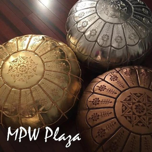 MPW Plaza® Full Arch Moroccan Pouf, Bronze tone, 14" x 20" Topshelf Moroccan faux Leather, ottoman (Cover) freeshipping - MPW Plaza®