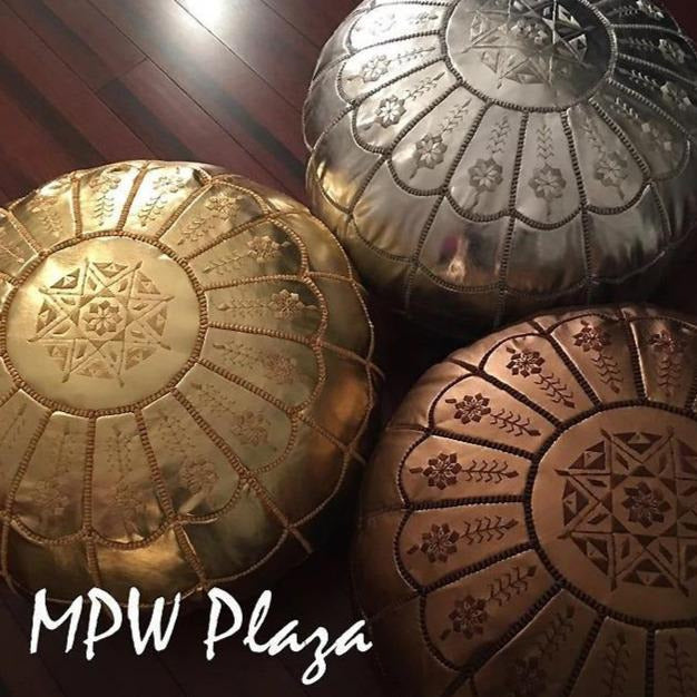 MPW Plaza® Full Arch Moroccan Pouf, Gold tone, 14" x 20" Topshelf Moroccan Leather, ottoman (Cover) freeshipping - MPW Plaza®