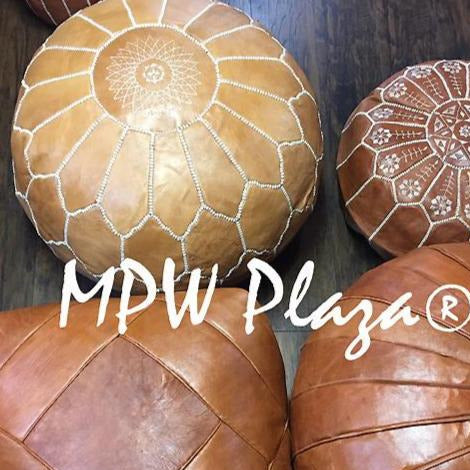 MPW Plaza® Arch Shell Moroccan Pouf, Light Tan tone, 19" x 29" Topshelf Moroccan Leather,  ottoman (Cover) freeshipping - MPW Plaza®