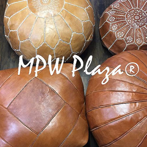MPW Plaza® ZigZag Moroccan Pouf Light Tan Square 16"x26" Topshelf Moroccan Leather ottoman (Stuffed) freeshipping - MPW Plaza®
