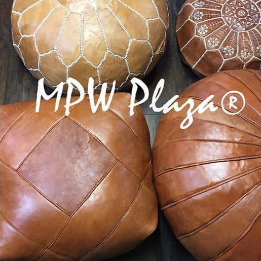 MPW Plaza® ZigZag Moroccan Pouf, Light Tan, Square 16"x26" Topshelf Moroccan Leather ottoman (Cover) freeshipping - MPW Plaza®