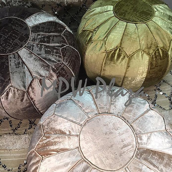 MPW Plaza® Velvet Moroccan Pouf Taupe tone 14x20 Topshelf Moroccan Velvet, ottoman (Cover) freeshipping - MPW Plaza®
