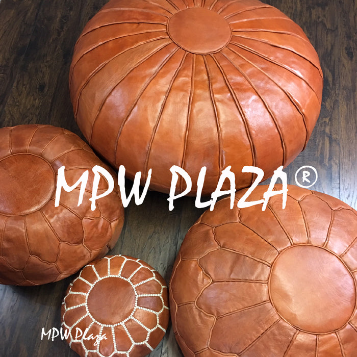 MPW Plaza® Deco Moroccan Pouf, Brown tone, 20" x 35" Topshelf Moroccan Leather, ottoman (Cover) freeshipping - MPW Plaza®