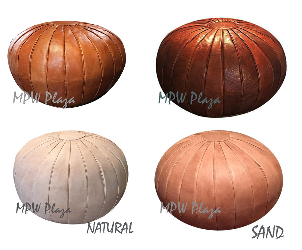 MPW Plaza® Deco Moroccan Pouf, Natural tone, 19" x 29" Topshelf Moroccan Leather, ottoman (Cover) freeshipping - MPW Plaza®