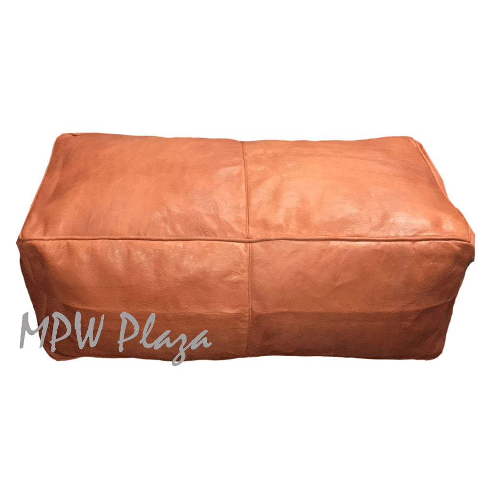 MPW Plaza® Rectangle Tabouret Pouf Square, Light Tan tone, 35" x 15" x 18" Topshelf Moroccan Leather, ottoman (Cover) freeshipping - MPW Plaza®