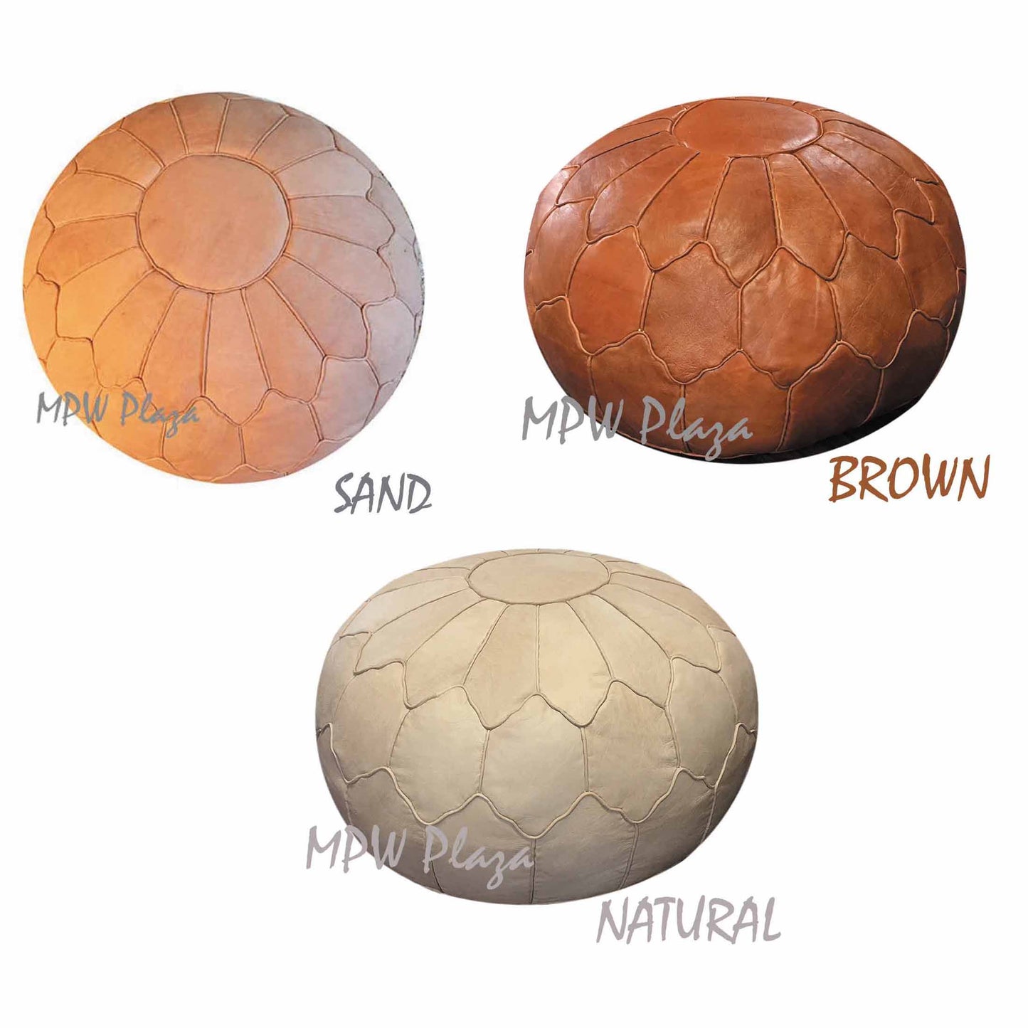 MPW Plaza® Retro Shell Moroccan Pouf, Sand tone, 19" x 29" Topshelf Moroccan Leather, ottoman (Cover) freeshipping - MPW Plaza®