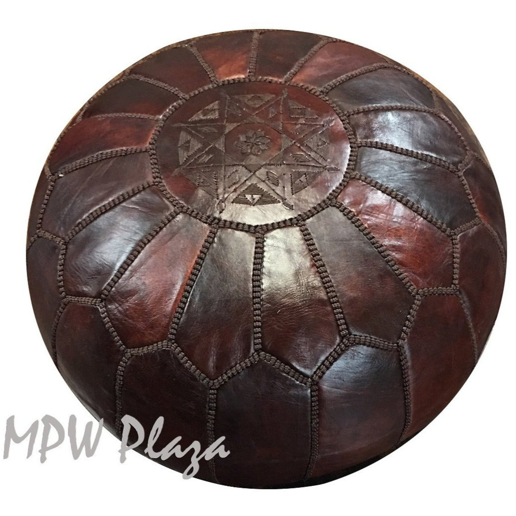 MPW Plaza® Moroccan Pouf, Dark Brown tone w dark silk, 14" x 20" Topshelf Moroccan Leather, ottoman (Cover) freeshipping - MPW Plaza®