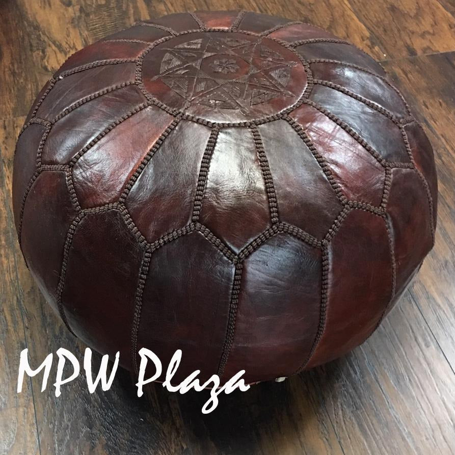 MPW Plaza® Moroccan Pouf, Dark Brown tone w dark silk, 14" x 20" Topshelf Moroccan Leather,  ottoman (Cover) freeshipping - MPW Plaza®