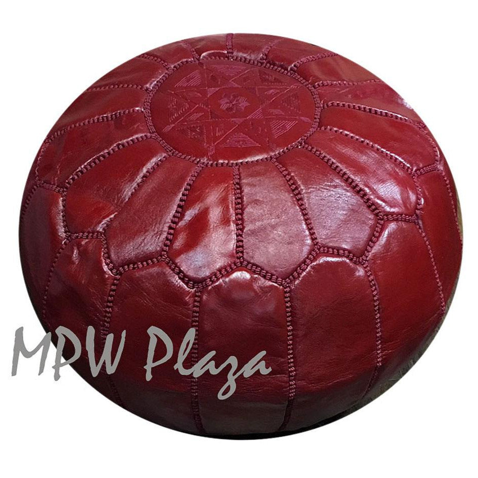 MPW Plaza® Moroccan Pouf, Red Garnet tone, 14" x 20" Topshelf Moroccan Leather, ottoman (Cover) freeshipping - MPW Plaza®
