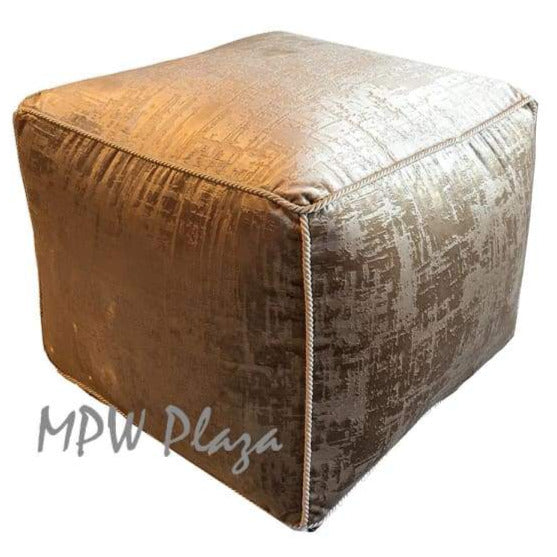 Velvet Square Pouf Ottoman Bronze w embroidery 15x18 - MPW Plaza