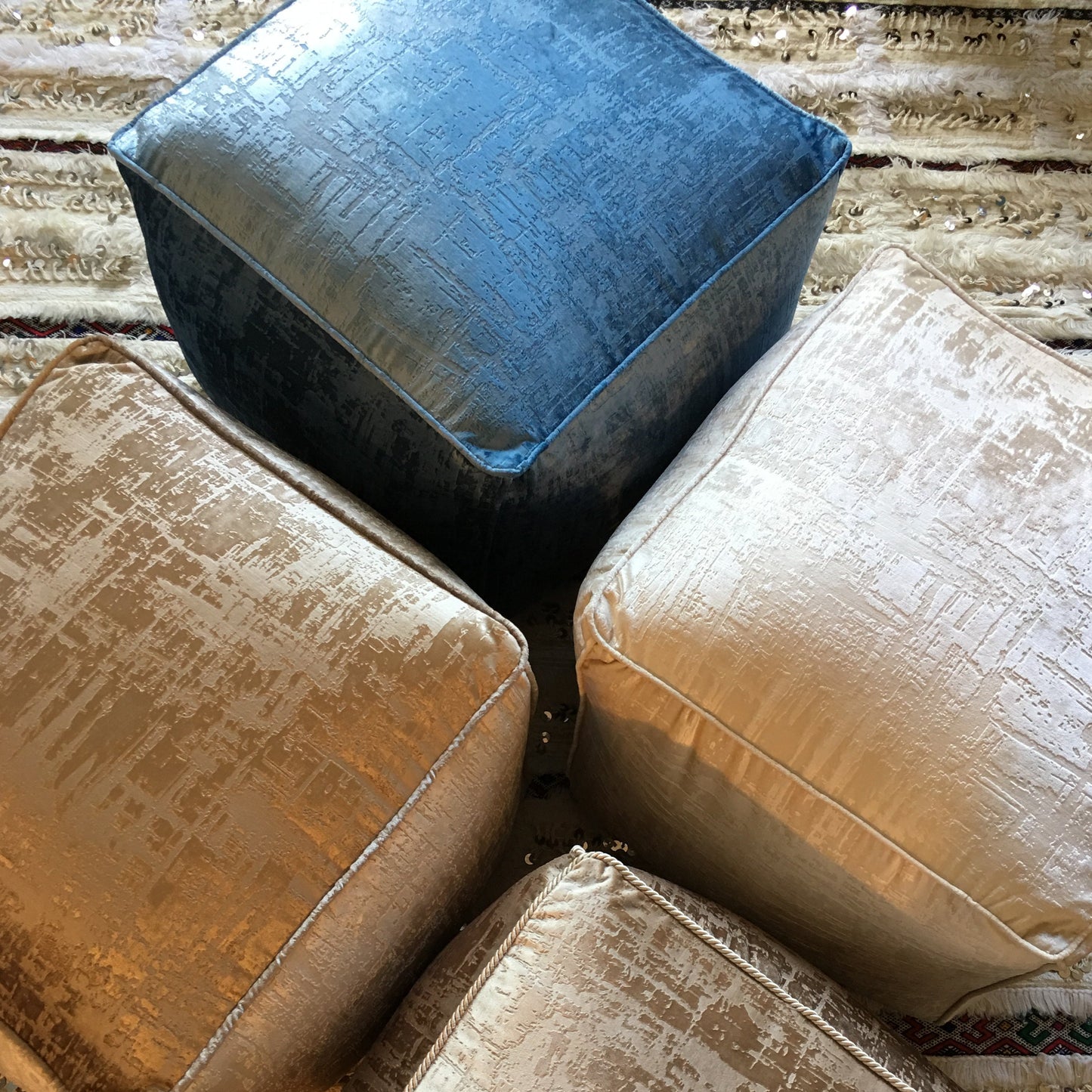 MPW Plaza® Velvet Square Pouf Blue Sapphire tone 15" x 18" Topshelf Velvet, coutureottoman ottoman (Cover) freeshipping - MPW Plaza®
