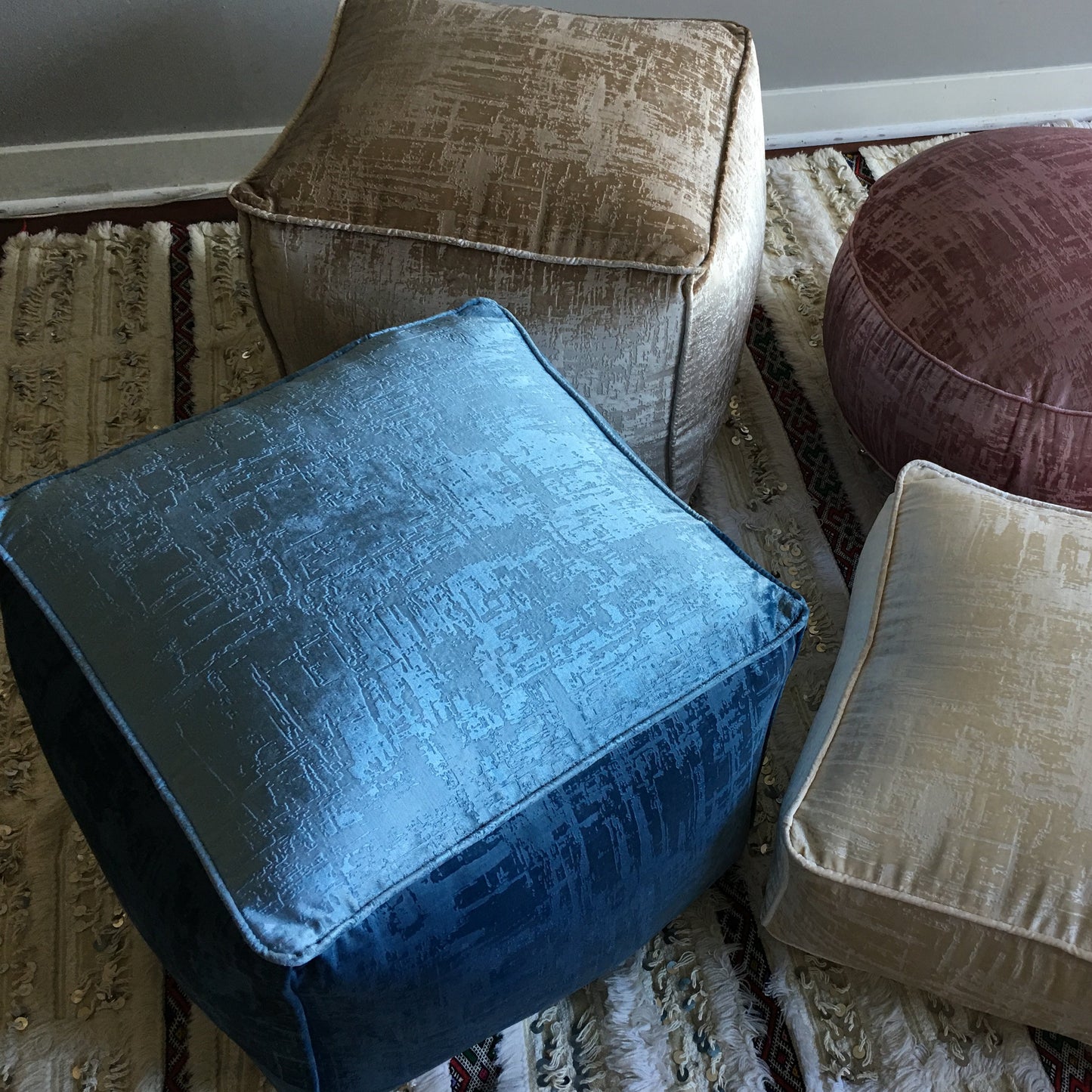 MPW Plaza® Velvet Square Pouf Blue Sapphire tone 15" x 18" Topshelf Velvet, coutureottoman ottoman (Cover) freeshipping - MPW Plaza®