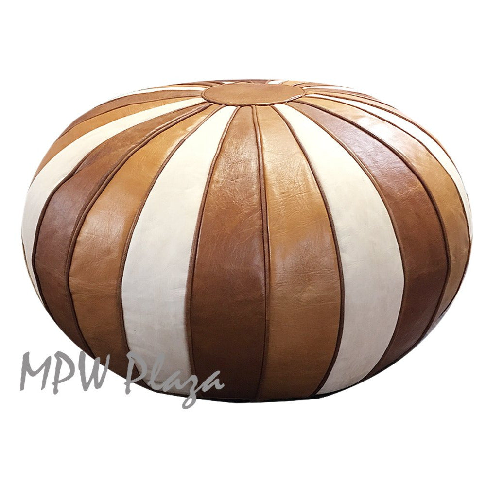 MPW Plaza® Deco Moroccan Pouf, TriTone, 20" x 35" Topshelf Moroccan Leather, couture ottoman (Stuffed) freeshipping - MPW Plaza®
