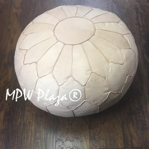 MPW Plaza® Retro Shell Moroccan Pouf, Natural tone, 19" x 29" Topshelf Moroccan Leather, ottoman (Cover) freeshipping - MPW Plaza®