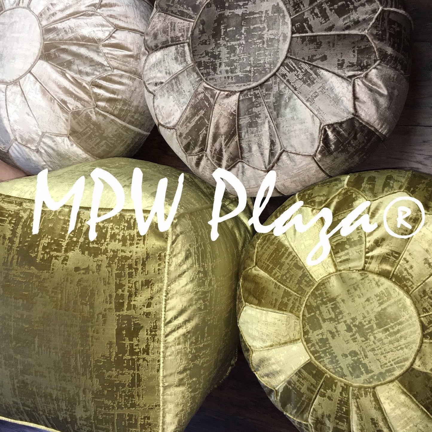 MPW Plaza® Velvet Moroccan Pouf Taupe tone 14x20 Topshelf Moroccan Velvet, couture ottoman (Stuffed) freeshipping - MPW Plaza®
