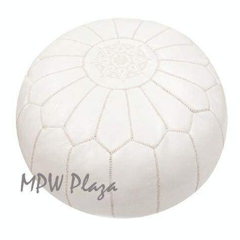 White, Moroccan Pouf Ottoman, 14x20 - MPW Plaza