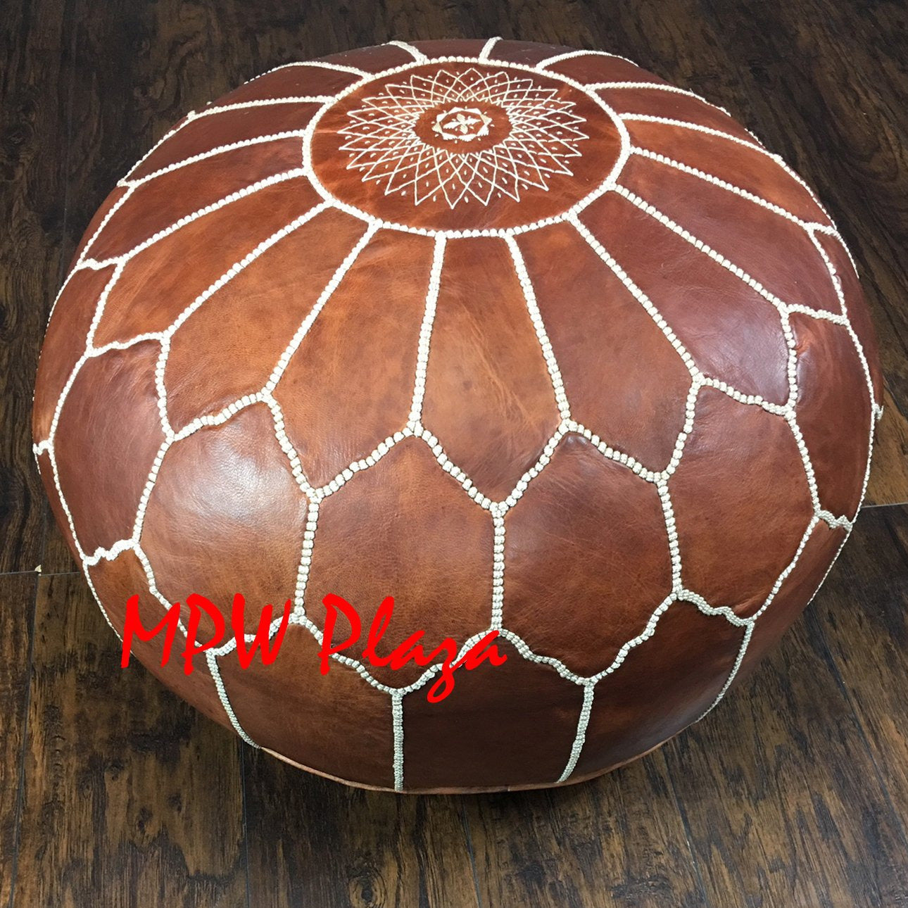 MPW Plaza® Arch Shell Moroccan Pouf Rustic Brown tone 19" x 29" Topshelf Moroccan Leather   (Stuffed) freeshipping - MPW Plaza®