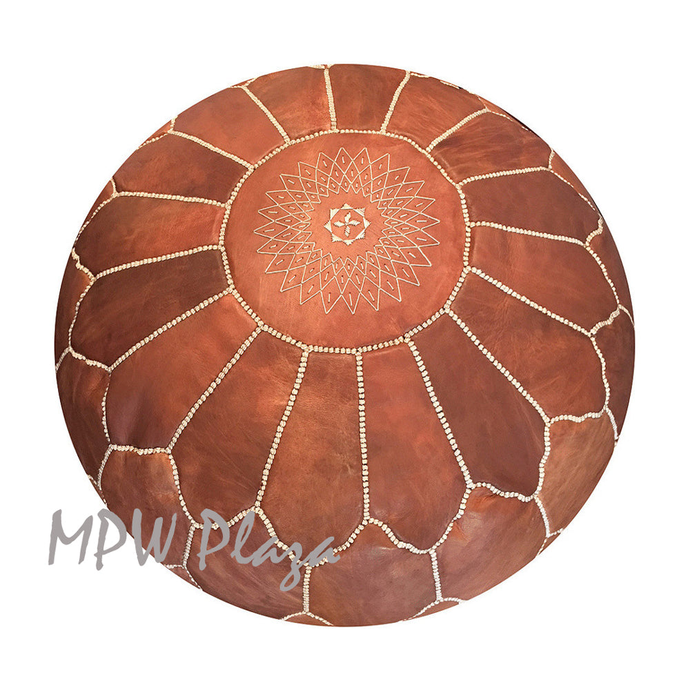MPW Plaza® Arch Shell Moroccan Pouf Rustic Brown tone 19" x 29" Topshelf Moroccan Leather couture (Stuffed) freeshipping - MPW Plaza®