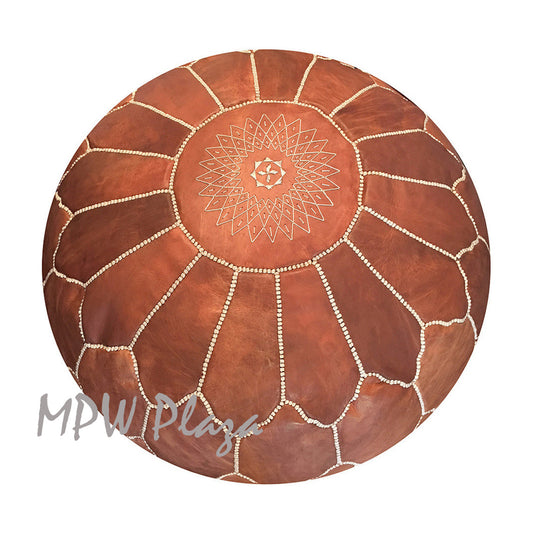 MPW Plaza® Arch Shell Moroccan Pouf Rustic Brown tone 19" x 29" Topshelf Moroccan Leather   (Stuffed) freeshipping - MPW Plaza®