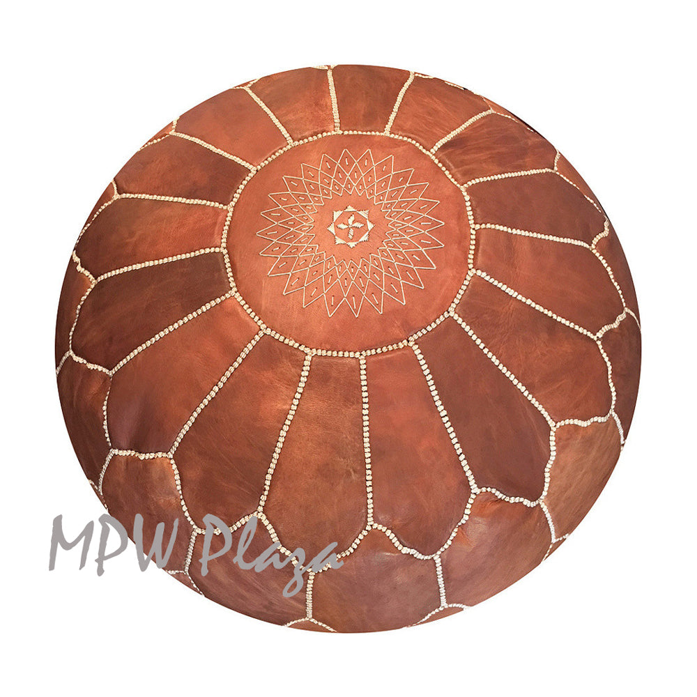 MPW Plaza® Arch Shell Moroccan Pouf, Rustic Brown tone, 19" x 29" Topshelf Moroccan Leather,  ottoman (Cover) freeshipping - MPW Plaza®