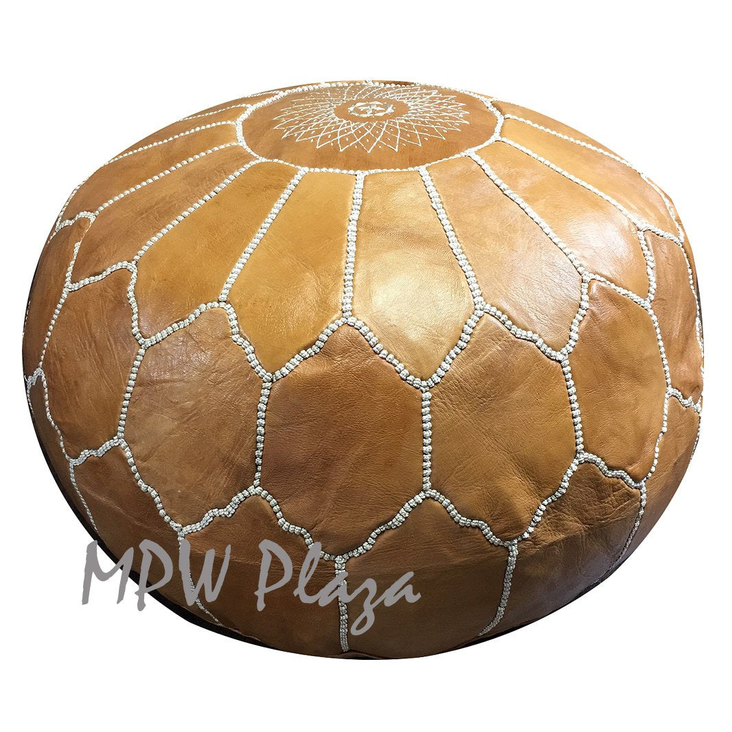 MPW Plaza® Arch Shell Moroccan Pouf, Light Tan tone, 19" x 29" Topshelf Moroccan Leather, ottoman (Cover) freeshipping - MPW Plaza®