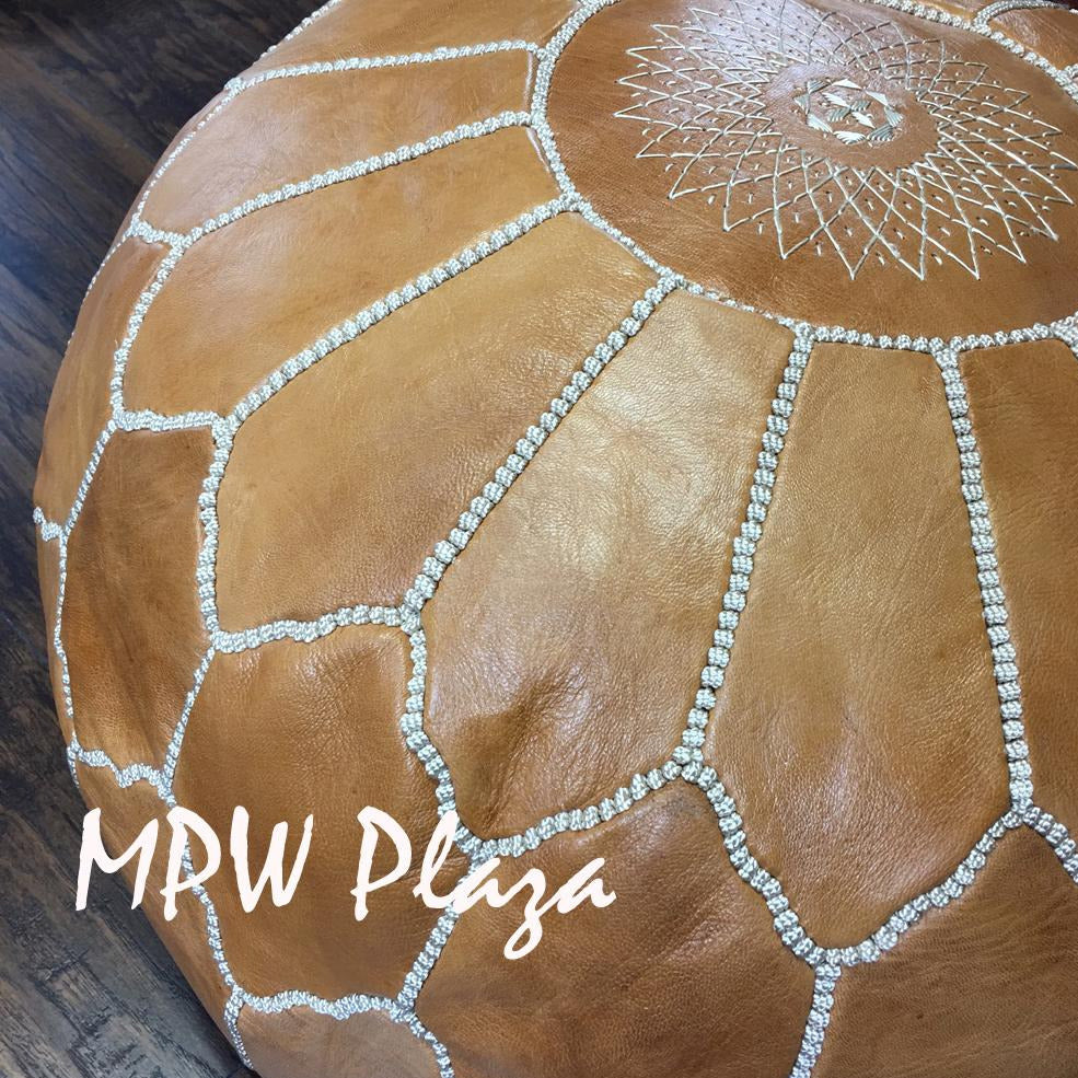 MPW Plaza® Arch Shell Moroccan Pouf, Light Tan tone, 19" x 29" Topshelf Moroccan Leather, ottoman (Cover) freeshipping - MPW Plaza®