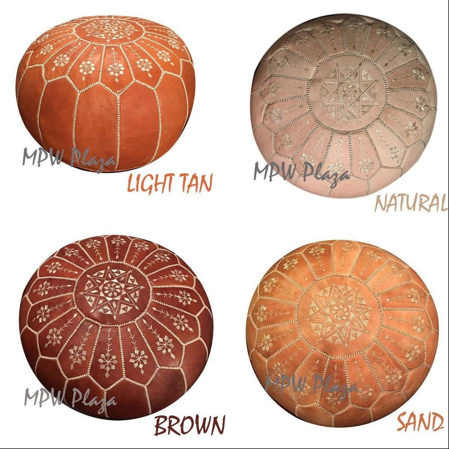 MPW Plaza® Arch Moroccan Pouf, Sand tone, 14" x 20" Topshelf Moroccan Leather, ottoman (Cover) freeshipping - MPW Plaza®