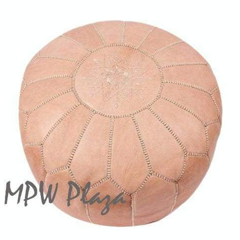 Beige, Moroccan Pouf Ottoman, 14x20 - MPW Plaza