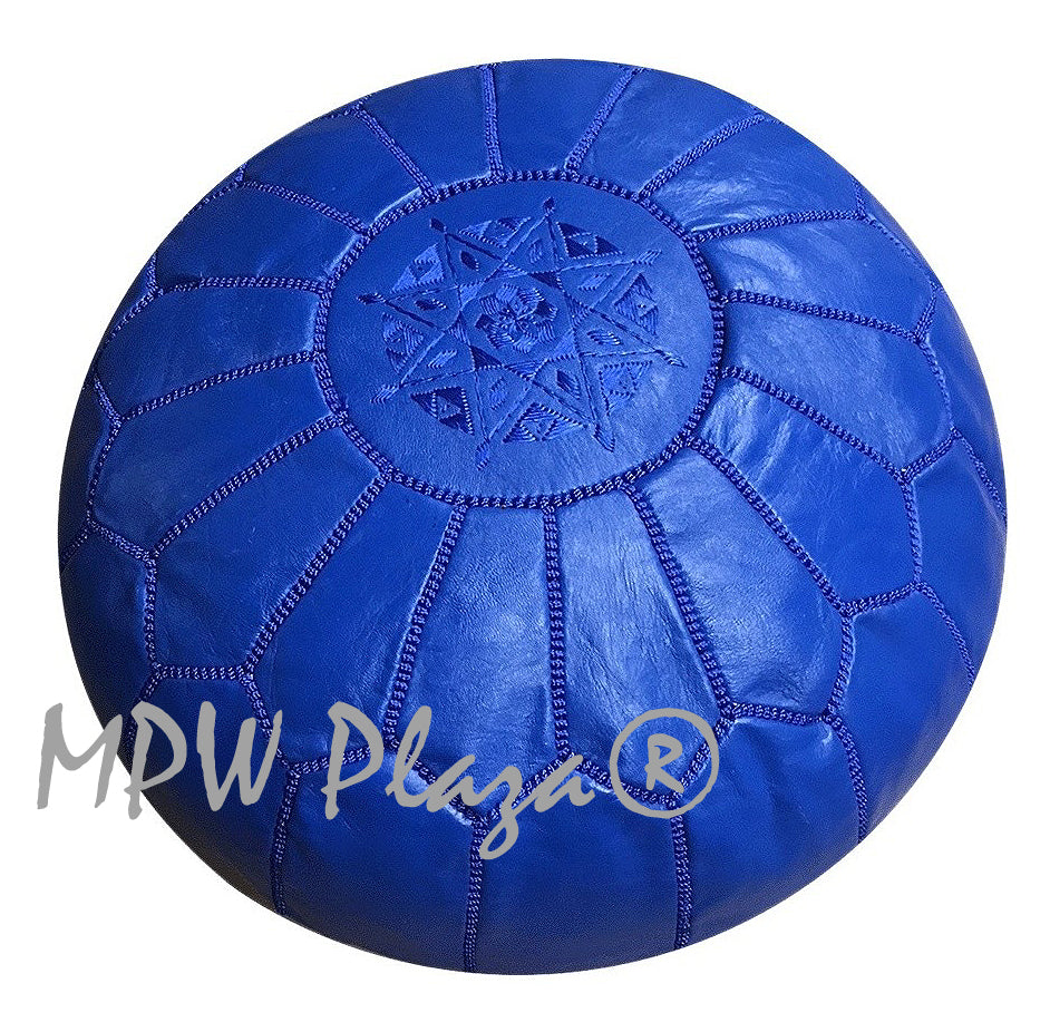MPW Plaza® Moroccan Pouf, Blue tone, 14" x 20" Topshelf Moroccan Leather, ottoman (Cover) freeshipping - MPW Plaza®