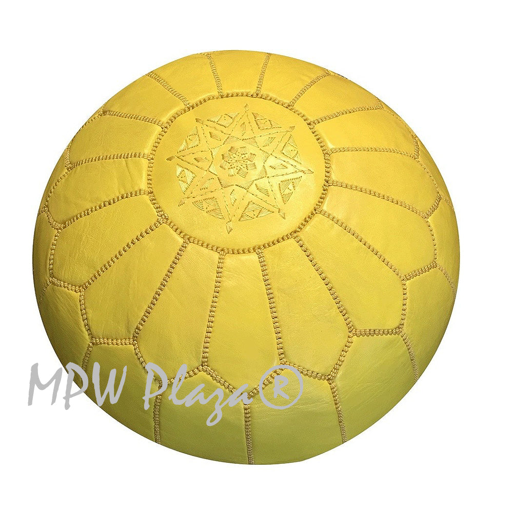 MPW Plaza® Moroccan Pouf, Canary Yellow tone, 14" x 20" Topshelf Moroccan Leather,  ottoman (Cover) freeshipping - MPW Plaza®