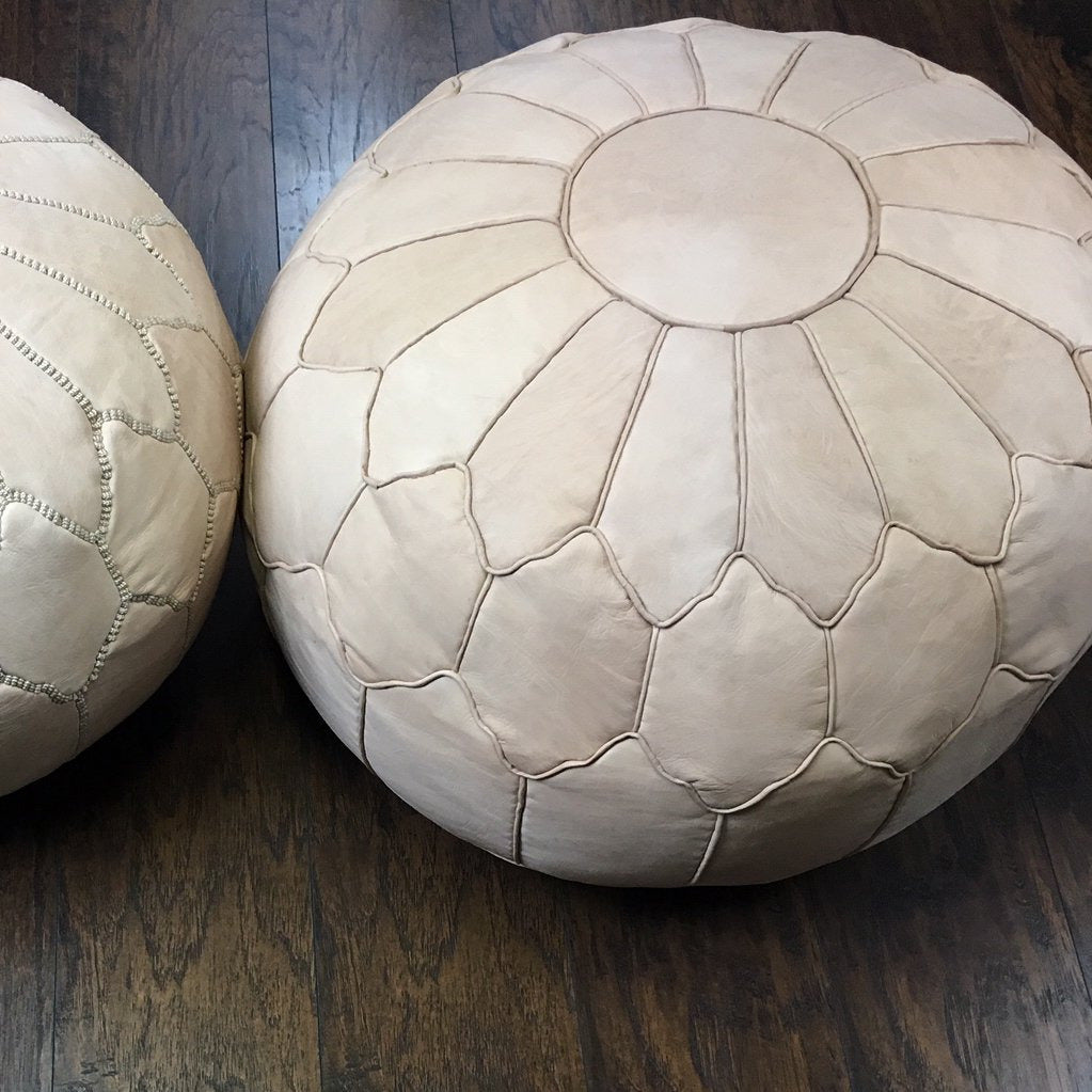 MPW Plaza® Retro Shell Moroccan Pouf, Natural tone, 19" x 29" Topshelf Moroccan Leather, ottoman (Cover) freeshipping - MPW Plaza®