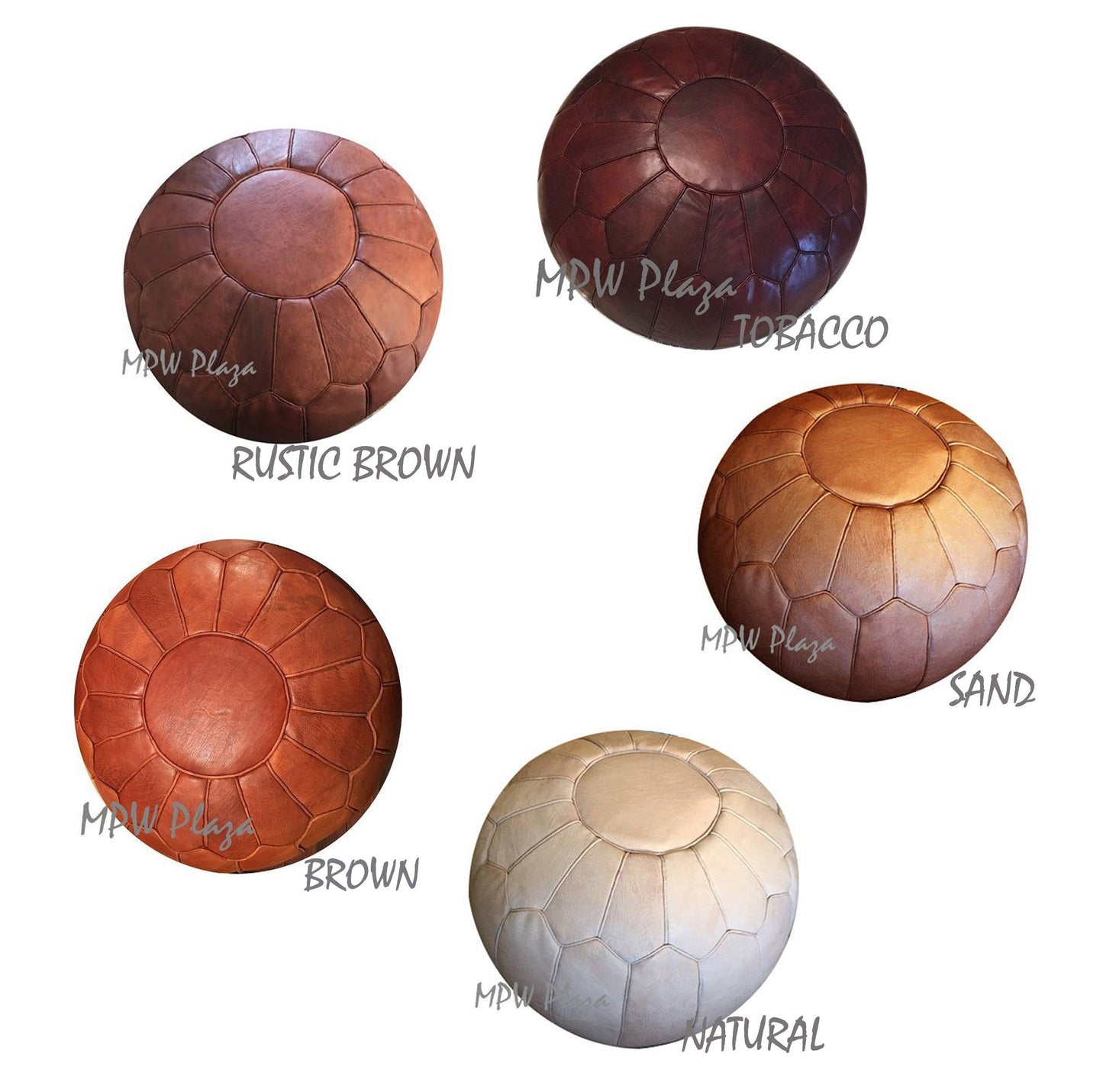 MPW Plaza® Retro Moroccan Pouf Natural Tan 14 x 20 Topshelf Moroccan Leather, ottoman (Cover) freeshipping - MPW Plaza®