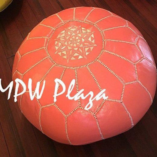 MPW Plaza® Moroccan Pouf, Coral tone, 14" x 20" Topshelf Moroccan Leather, ottoman (Cover) freeshipping - MPW Plaza®