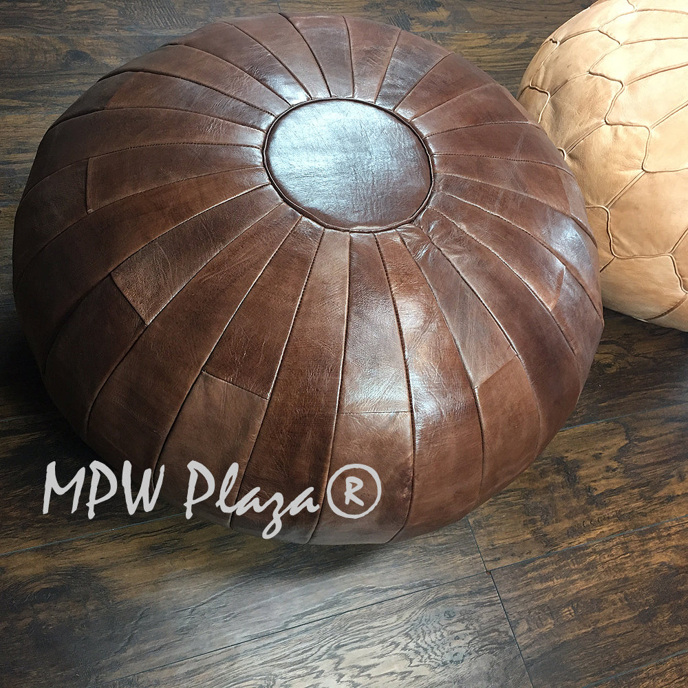 MPW Plaza® Deco Panels Moroccan Pouf, Brown tone, 20" x 35" Topshelf Moroccan Leather, couture ottoman (Stuffed) freeshipping - MPW Plaza®