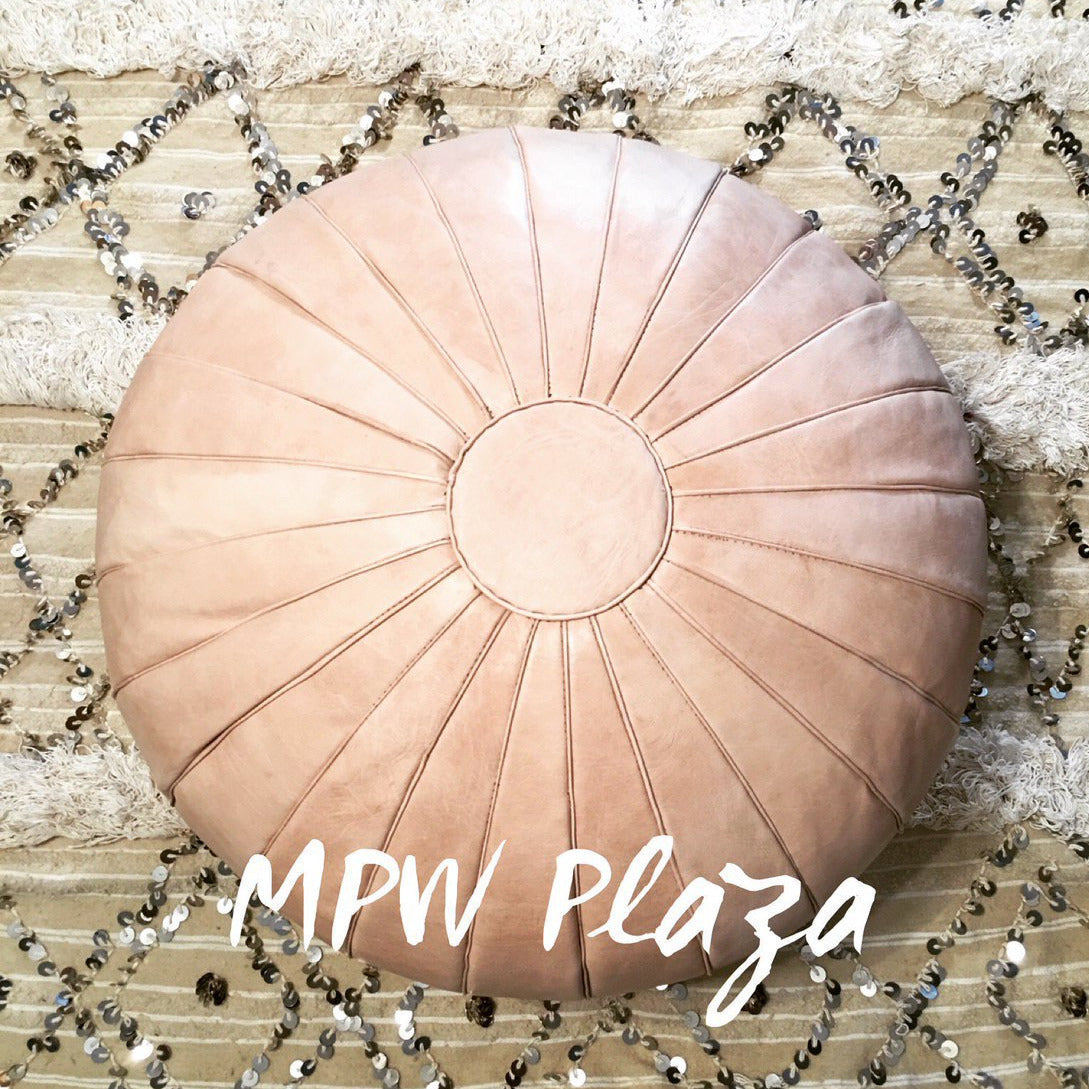 MPW Plaza® Deco Moroccan Pouf, Natural tone, 20" x 35" Topshelf Moroccan Leather, ottoman (Cover) freeshipping - MPW Plaza®