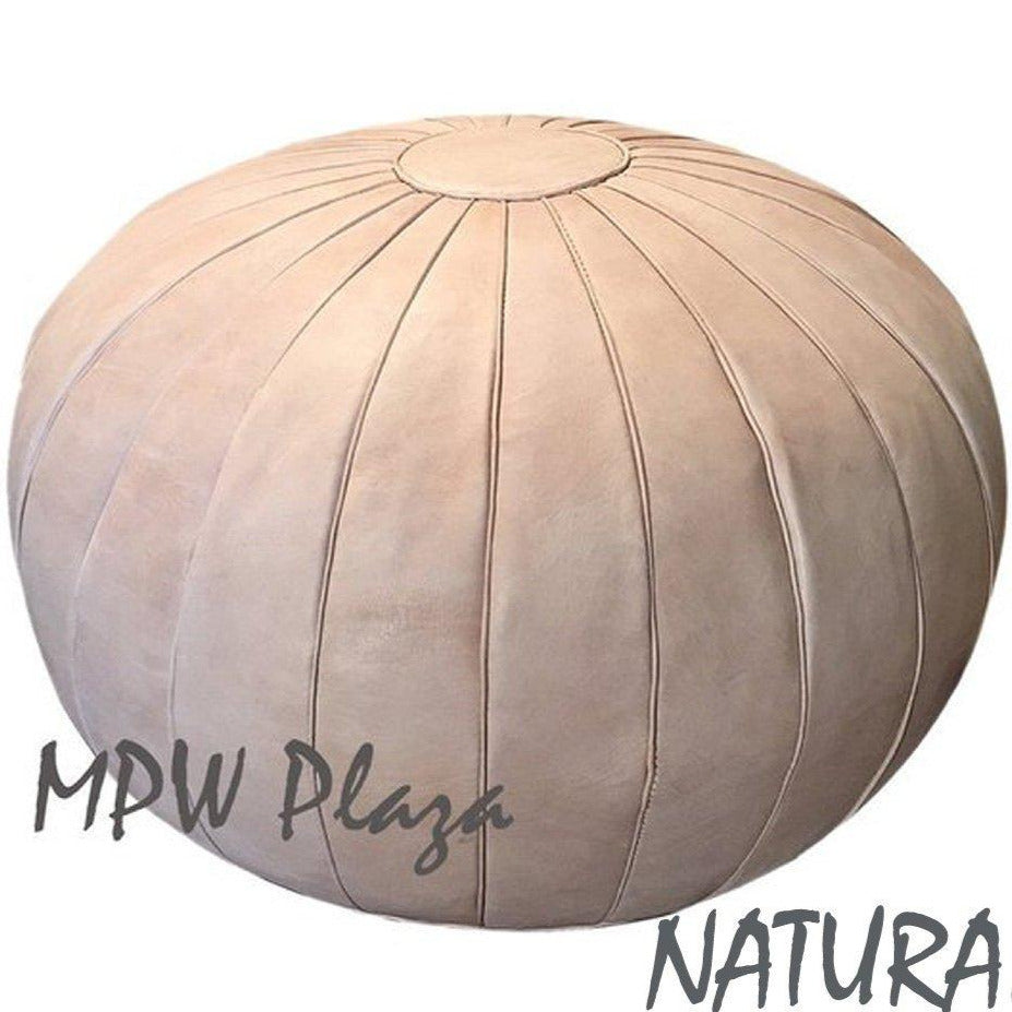 MPW Plaza® Deco Moroccan Pouf, Natural tone, 20" x 35" Topshelf Moroccan Leather, ottoman (Cover) freeshipping - MPW Plaza®