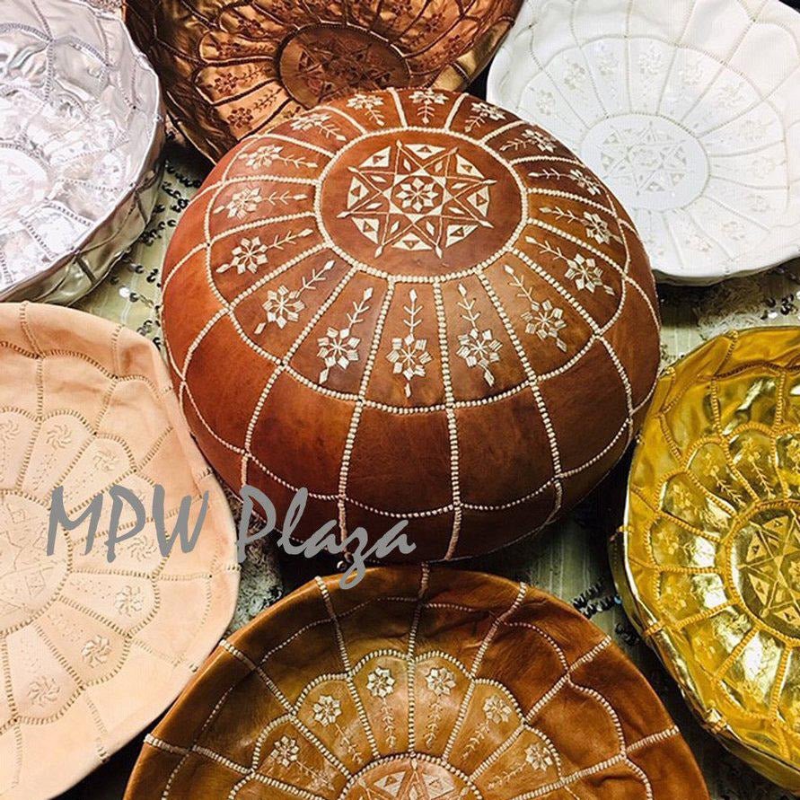 MPW Plaza® Full Arch Moroccan Pouf Rustic Brown 14" x 20" Topshelf Moroccan Leather ottoman (Cover) freeshipping - MPW Plaza®