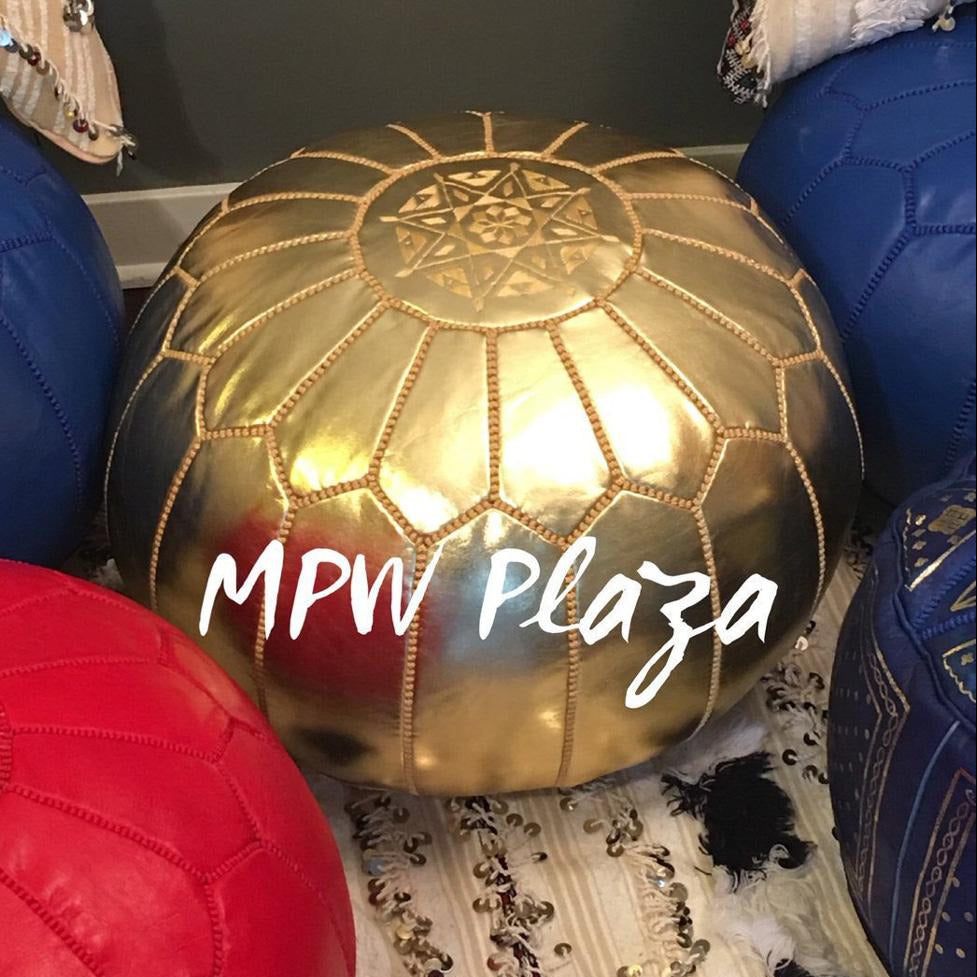 MPW Plaza® Moroccan Pouf, Gold tone, 14" x 20" Topshelf Moroccan faux Leather, ottoman (Cover) freeshipping - MPW Plaza®