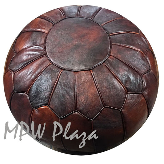 MPW Plaza® Retro Moroccan Pouf Mahogany tone 14 x 20 Topshelf Moroccan Leather,  ottoman (Stuffed) freeshipping - MPW Plaza®