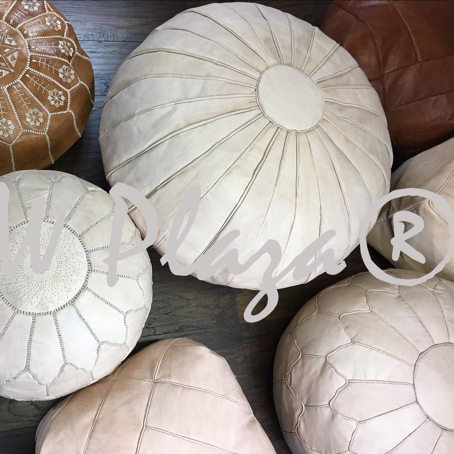 MPW Plaza® Deco Moroccan Pouf, Natural tone, 20" x 35" Topshelf Moroccan Leather, ottoman (Cover) freeshipping - MPW Plaza®