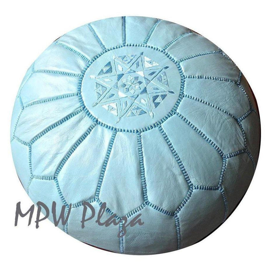 MPW Plaza® Moroccan Pouf, Light Blue tone, 14" x 20" Topshelf Moroccan Leather, ottoman (Cover) freeshipping - MPW Plaza®