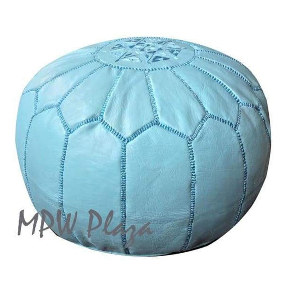 MPW Plaza® Moroccan Pouf, Light Blue tone, 14" x 20" Topshelf Moroccan Leather, ottoman (Cover) freeshipping - MPW Plaza®