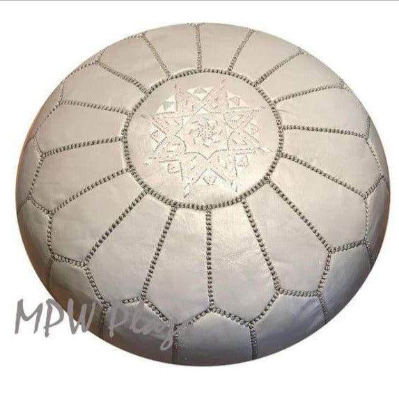 MPW Plaza® Moroccan Pouf, Light Grey Gray, 14" x 20" Topshelf Moroccan Leather ottoman (Stuffed) freeshipping - MPW Plaza®