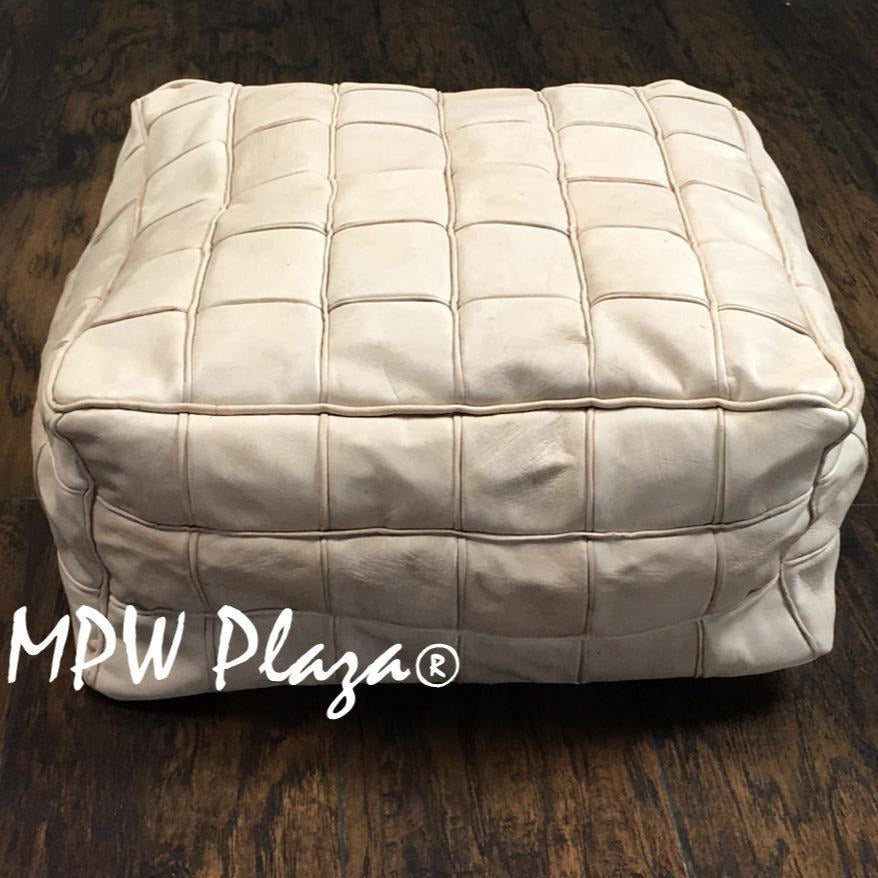 MPW Plaza® Pouf Square Mosaic, Natural tone, 9" x 18" Topshelf Moroccan Leather, ottoman (Cover) freeshipping - MPW Plaza®