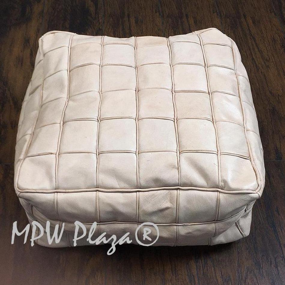 MPW Plaza® Pouf Square Mosaic, Natural tone, 9" x 18" Topshelf Moroccan Leather, ottoman (Cover) freeshipping - MPW Plaza®